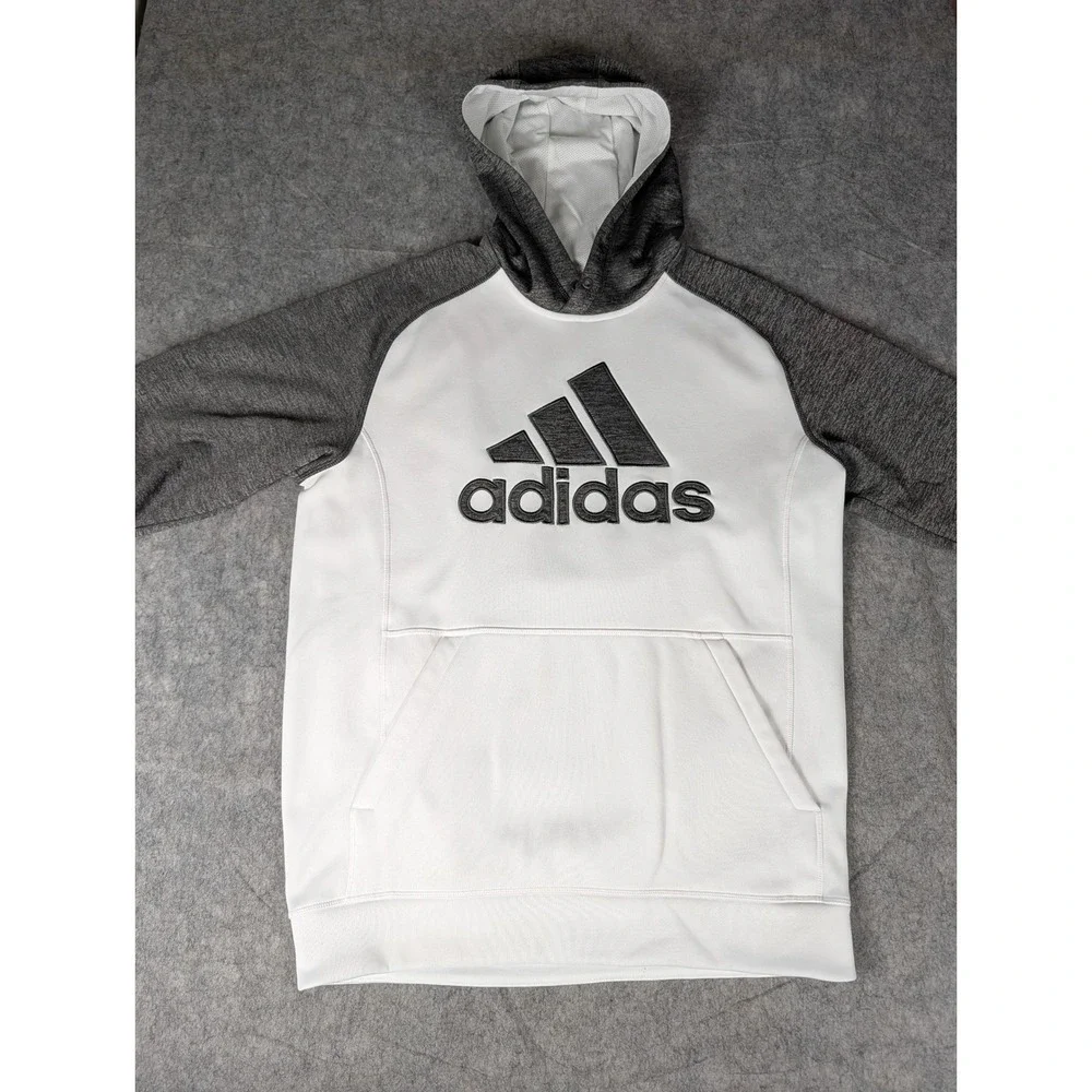 Adidas Climawarm Hoodie Mens White Heather Grey Raglan Pullover Sweatshirt M